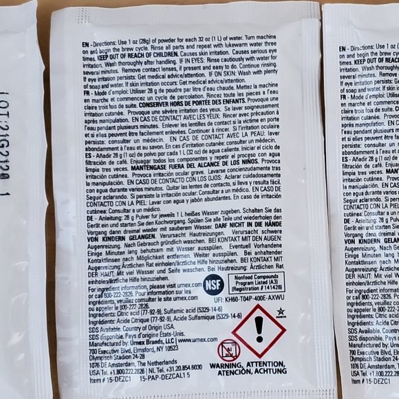 Descaler by Urnex Dezcal Cleaning Powder For Coffee Machines Set of 4 Each 1 Oz - Picture 4 of 4